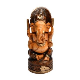 Hand Crafted Wooden GANESH with Gold Border 5inch