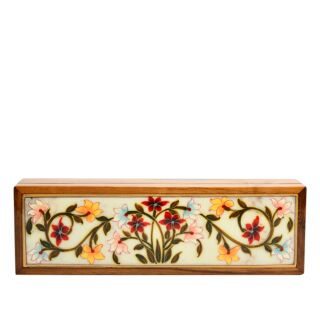 Hand Painted Wood Stone Jewellery Box 2.5x8