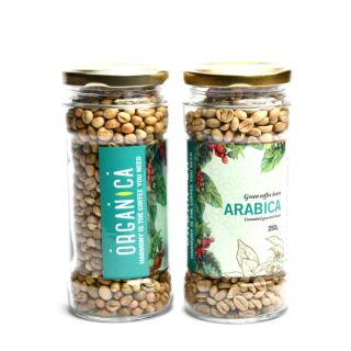 Organica Organic Green Coffee beans Arabica 250 gm Glass Jar Unroasted gourmet beans