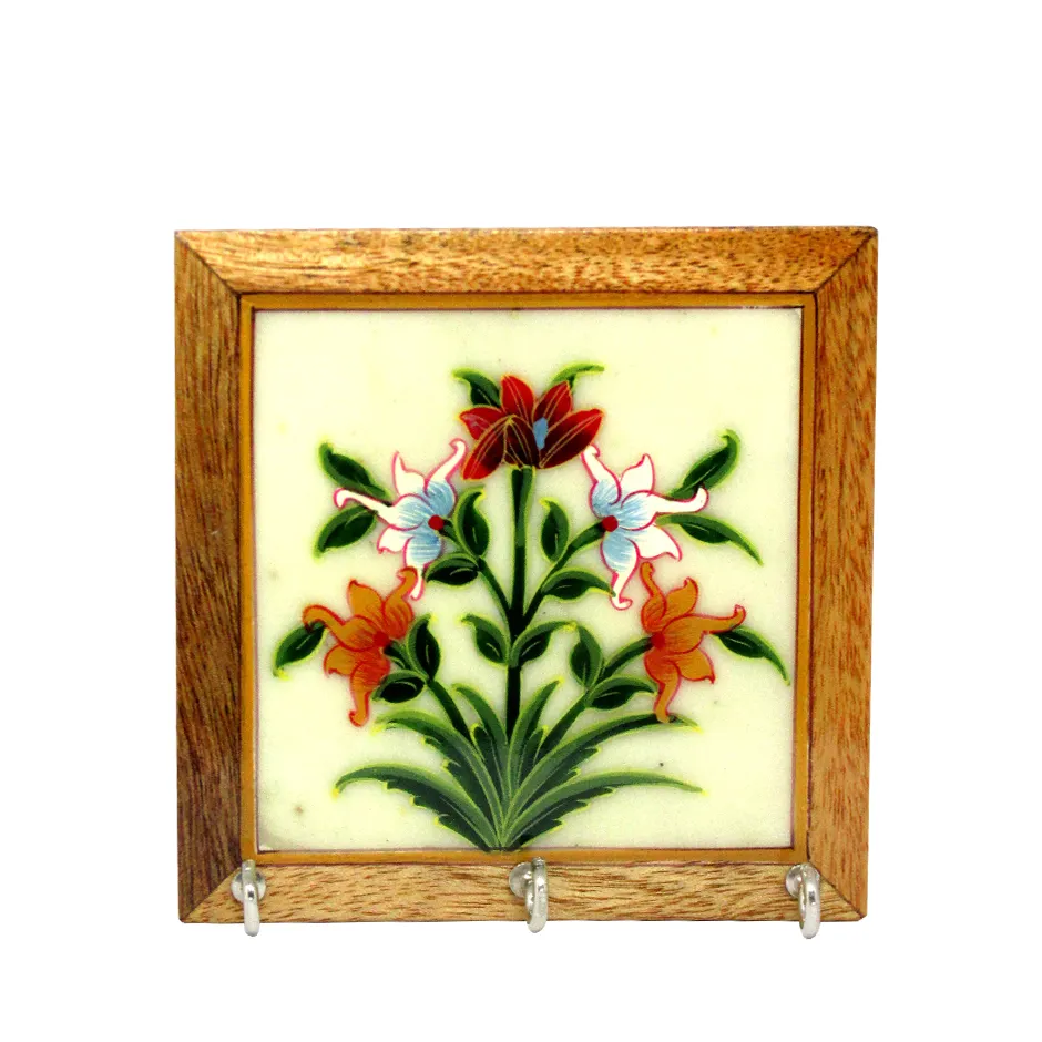 Hand Painted Wood Stone Wall Hanging Tile Square